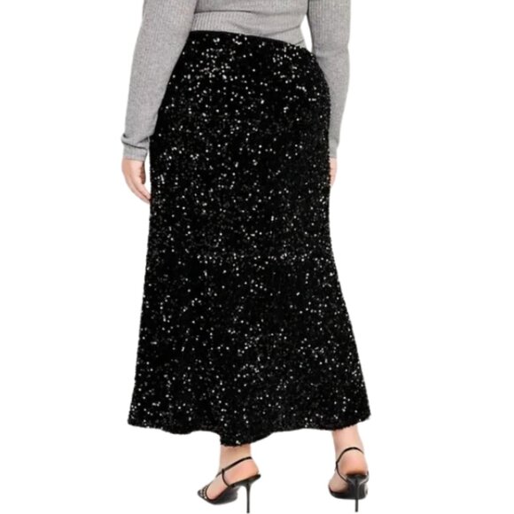 Old Navy Women's Black Sequin A-Line Maxi Skirt Event, Occasion, Holiday Sz Sm - Picture 1 of 11